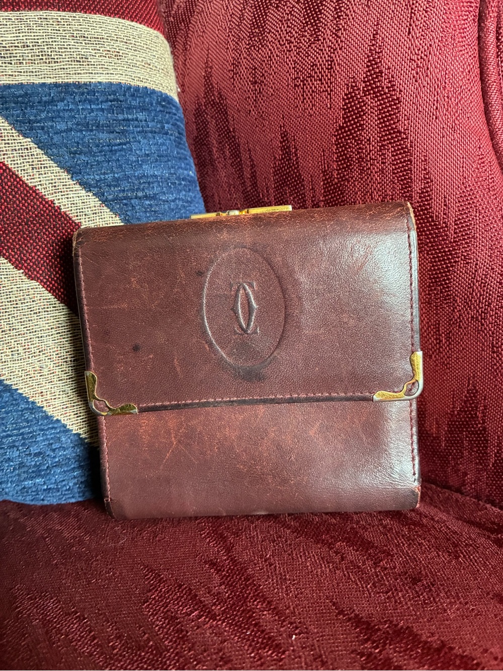 Cartier Burgundy Leather Wallet with Gold Accents- see note